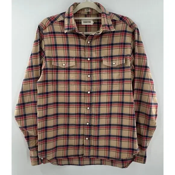 Taylor Stitch Shirt Glacier Pearl Snap Western Flannel Beige Red Navy Cotton L - Picture 1 of 6